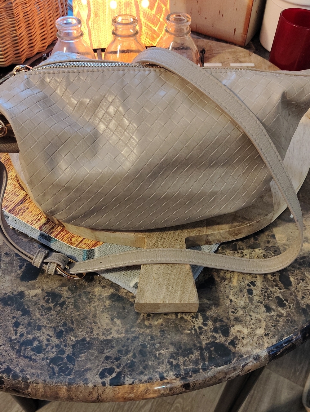 Neutral Woven Crossbody Bag - Beige